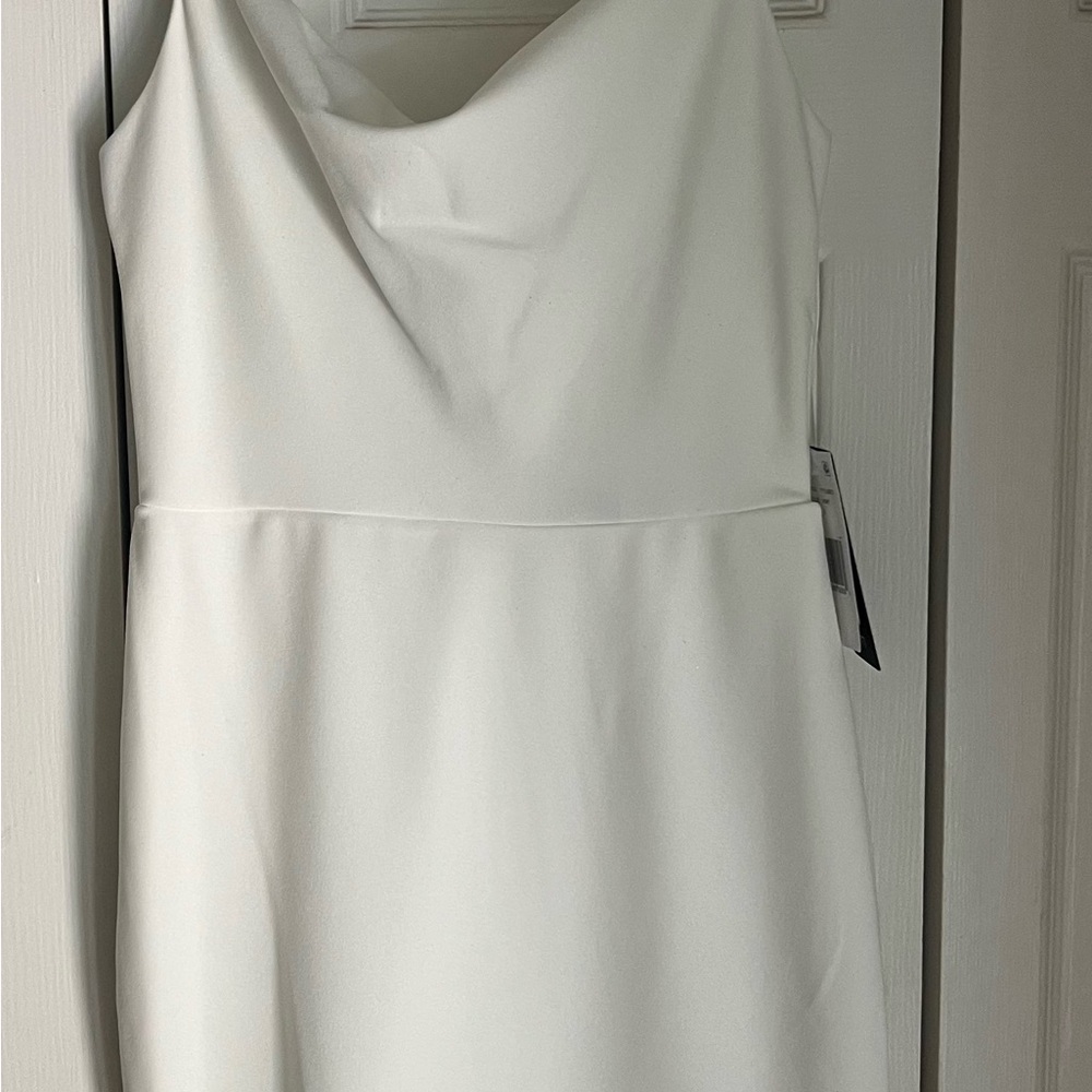 White Cowl Neck Sheath Mini Dress